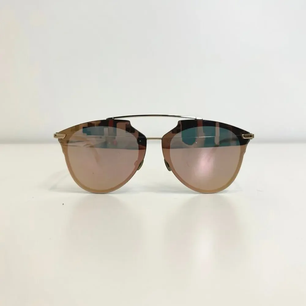 Christian DIOR Reflected Sunglasses Gold Metal Frame with Pink Mirrored Lenses